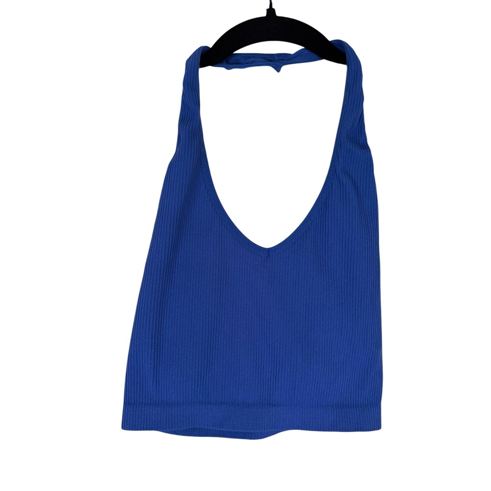 Aritzia Sunday Best Royal Blue Ribbed Seamless Halter Crop Top Small
